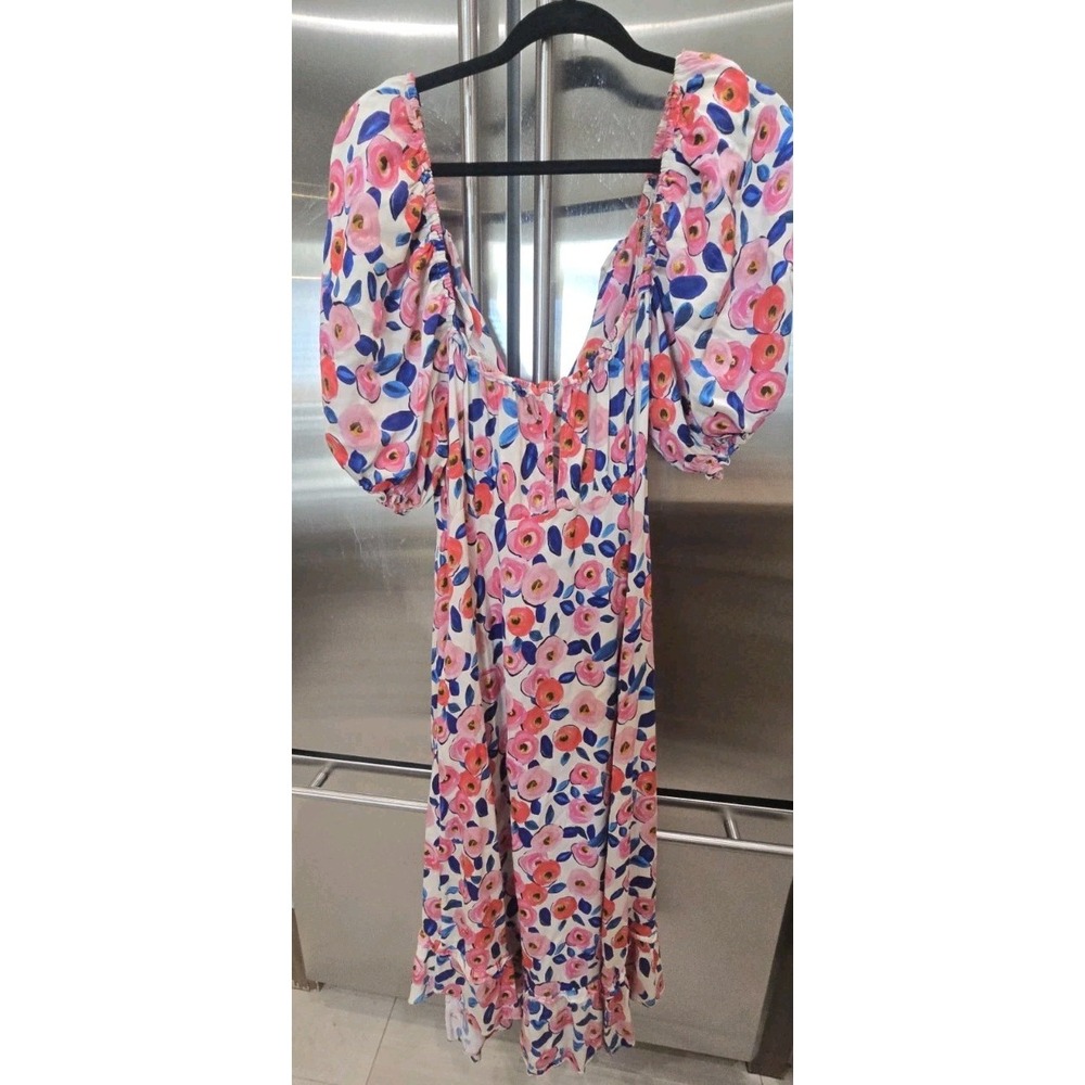 For Love & Lemons Gianna Midi Dress Floral Puff Sleeve Wedding Guest Cottagecore - Picture 4 of 10